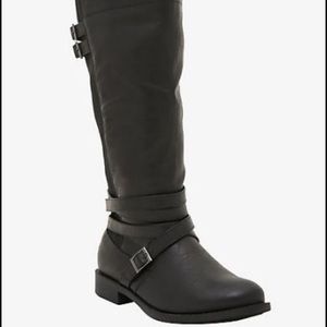 Tall Rider boots, black metal straps- TORRID