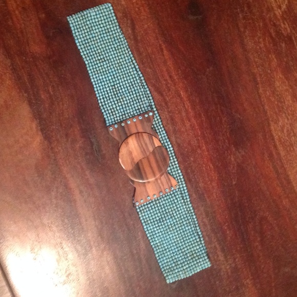 Turquoise beaded with wood detail belt.