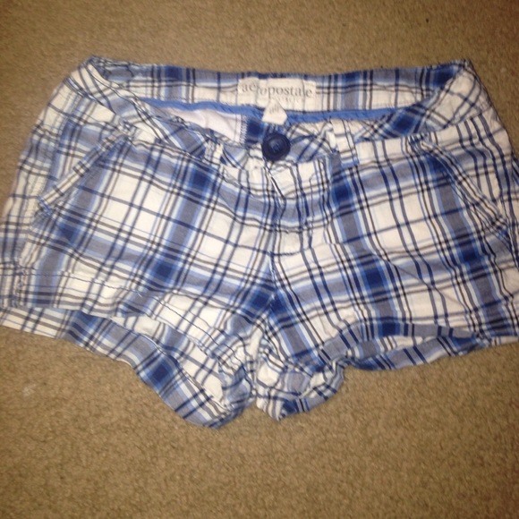 Blue and white plaid shorts