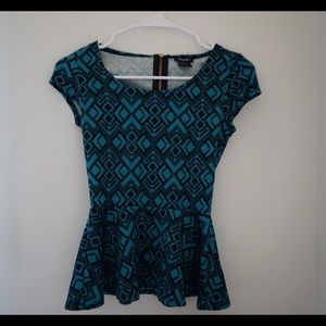 Blue and black peplum top NWOT