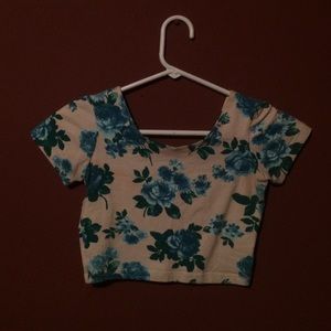 white and blue floral crop top
