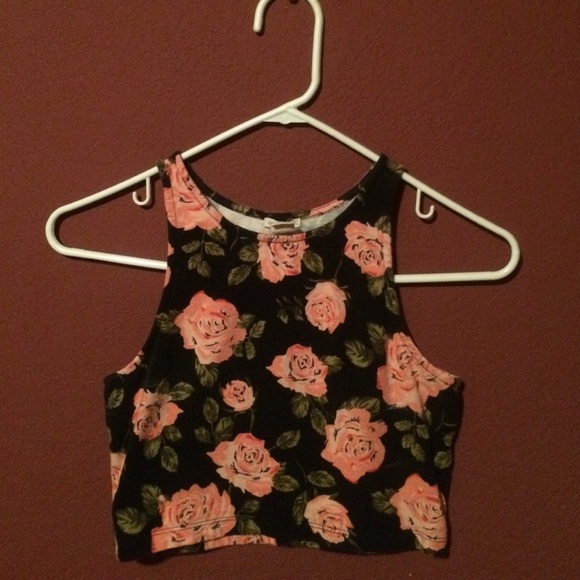 black and pink floral crop top