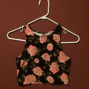 black and pink floral crop top