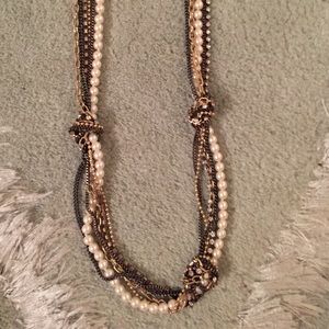 JCrew multi color metals with pearls necklace