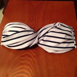 Navy and white stripe bandeau bikini