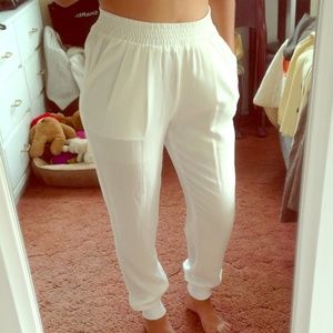 off-white chiffon-like joggers