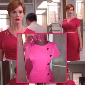 SOLD Mad Men Fuchsia Pinup Retro Pencil Dress