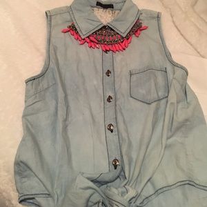 Denim short sleeve shirt🐬