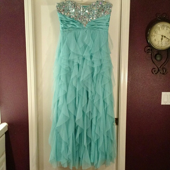 Aqua Blue and Sequined Prom Dress! - Picture 2 of 4