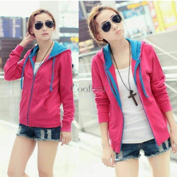 😍 Long Sleeve Hooded Zip Up Sweater (Rose Red) - Picture 1 of 1