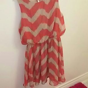 Tan and Orange/Coral Dress