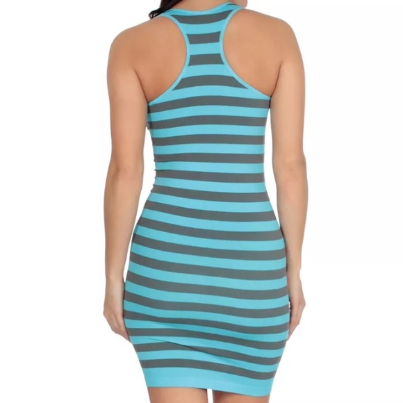 NWT Aqua/Gray Stripe Casual Summer Dress Size S/M - Picture 3 of 3