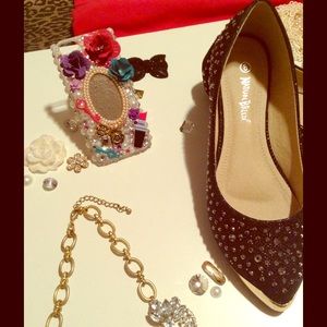 Black studded gold toe flats