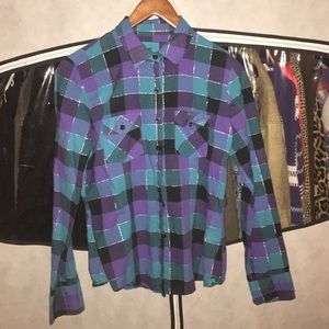 Plaid Blues/Purples button Up top