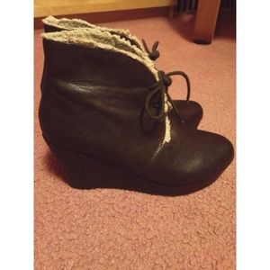 Brown Bootie Wedge Heels with Faux Fur
