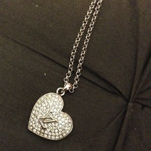 Silver rhinestone heart necklace