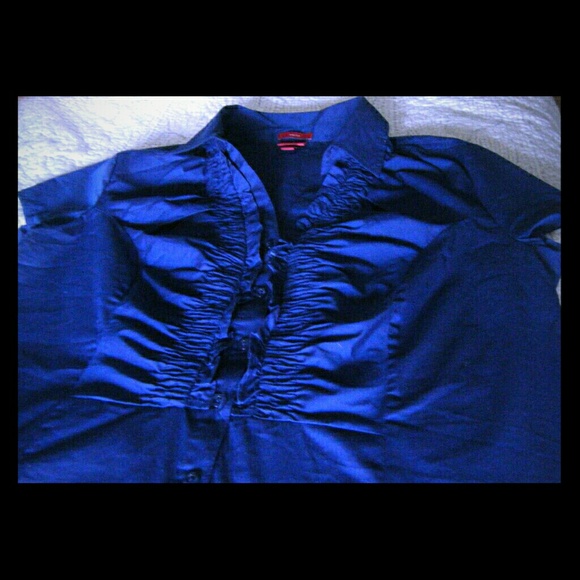 Merona Blue Stretch Ruffle Dress Blouse XL