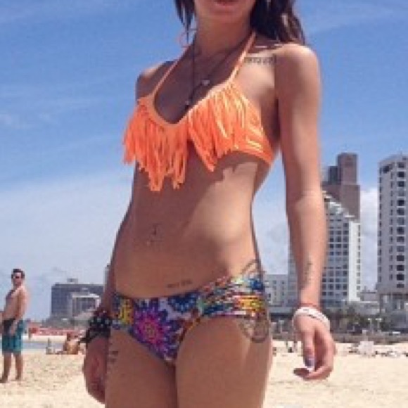 Orange Fringe Bathing Suit Top