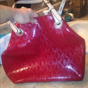 Michael Kors red logo hobo
