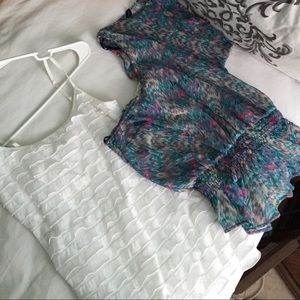 One shoulder shirt and ruffled tank top