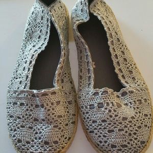Metalic Silver Crochet look slip on shoes