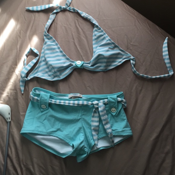 Bikini Aqua mint and white