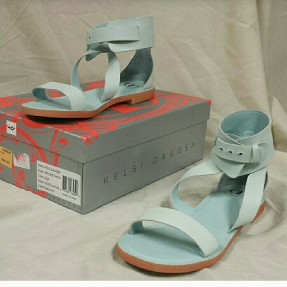 Baby blue leather sandals