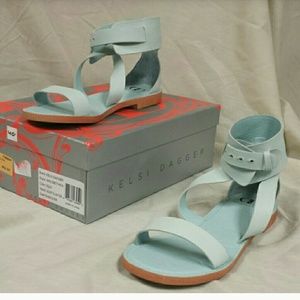 Baby blue leather sandals