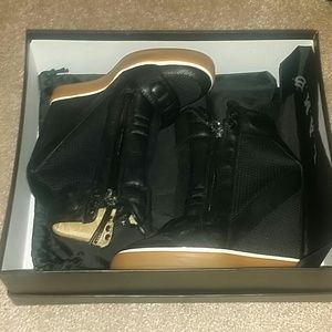 L.A.M.B black wedge boots