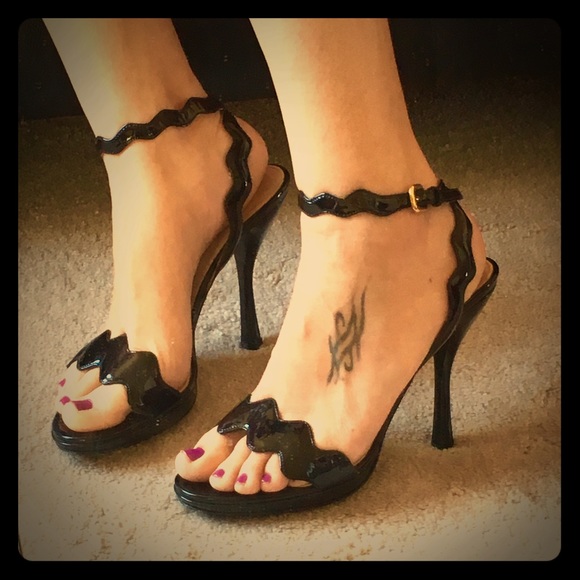 Black Prada heels real leather made in Italy