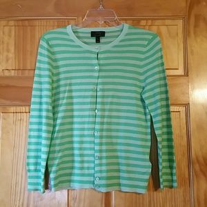 J crew mint green and white striped cardigan.