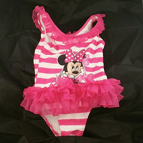 Minnie mouse pink striped girls size 7/7x swimsuit