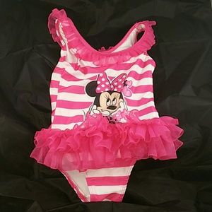 Minnie mouse pink striped girls size 7/7x swimsuit