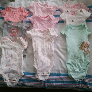 9 patterned onesies/ ruffle bottom pants bundle