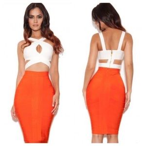Orange and white bandage bodycon