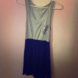 grey and black flowy dress