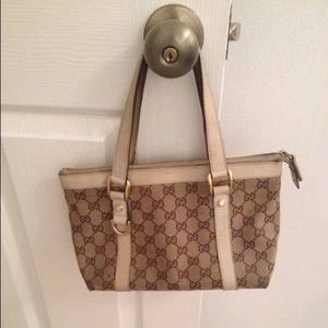 Gucci Monogram Abbey Canvas Tan/white Bag