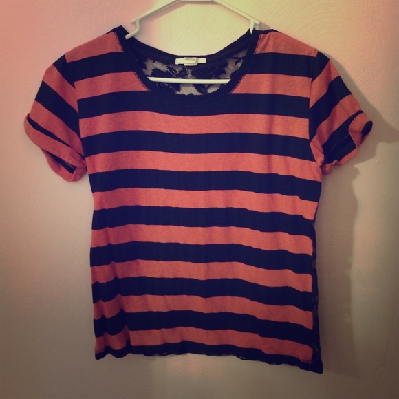 striped and lace shirt