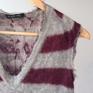 Mohair raw hem tank w/sheer silk flower lining