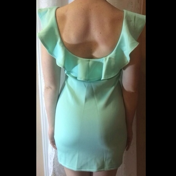 Light Mint Ruffled Neck Bodycon Dress