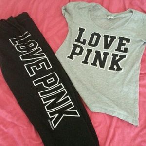 VS Pink shirt and capri sweats