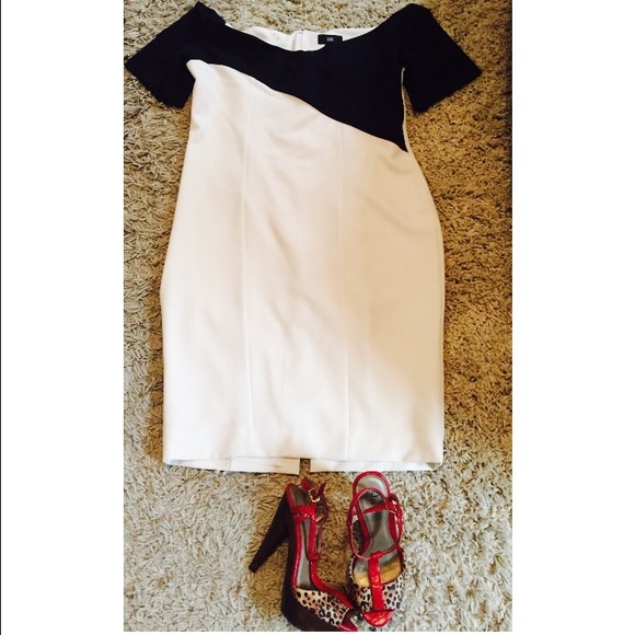 Black and ivory color block dress.