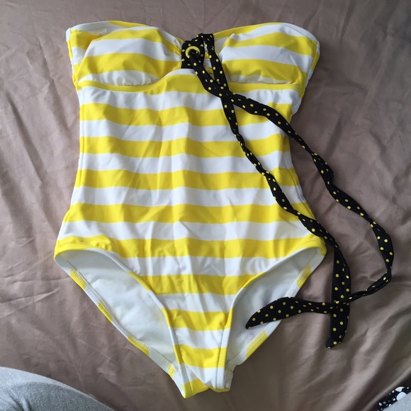 Yellow white and black one piece swim suit