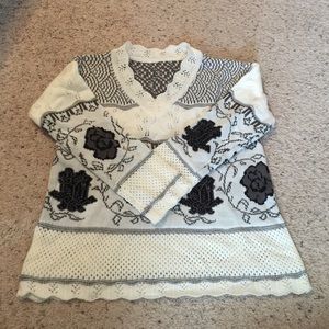 Grey and white floral sweater