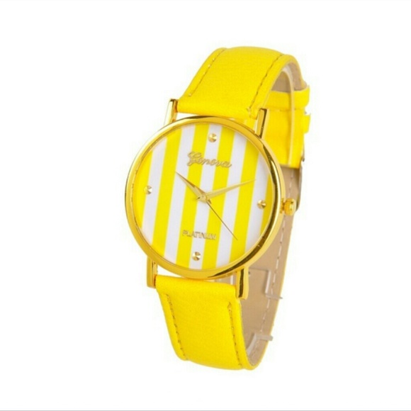 Geneva Accessories - Sunshine Yellow Watch w/striped face. NEW