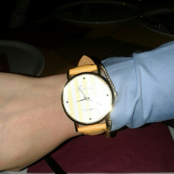 Sunshine Yellow Watch w/striped face. NEW - Picture 2 of 4