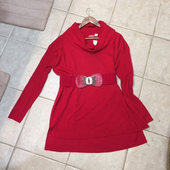 Cato red sweater with hoop neck