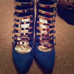 Royal Blue Heels with Gold straps