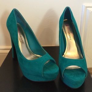 Turquoise peep heels