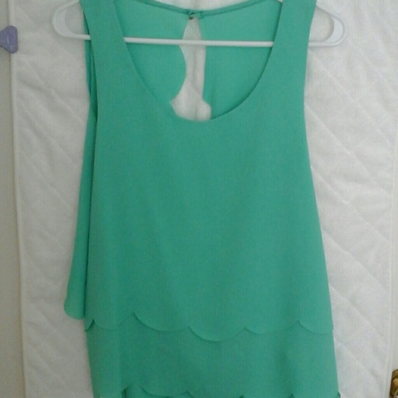 Green Scalloped Open Back Tank